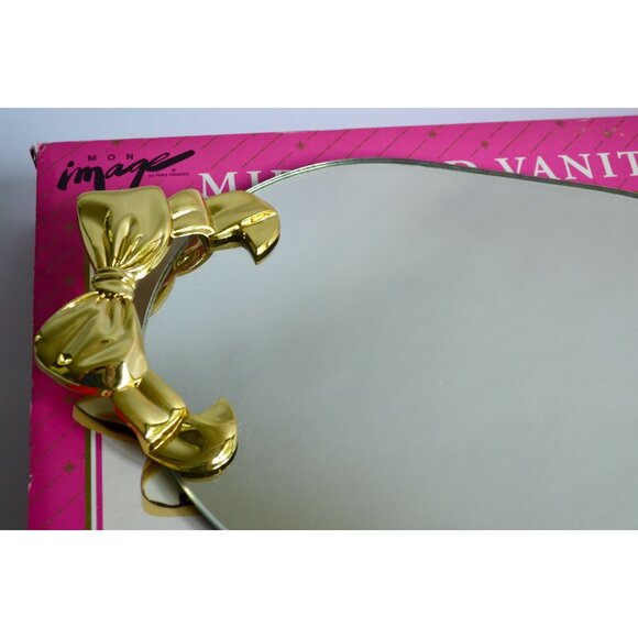 Mon Image Vintage Vanity Tray Mirrored Gold Bow Handles With Original Box - Picture 5 of 6